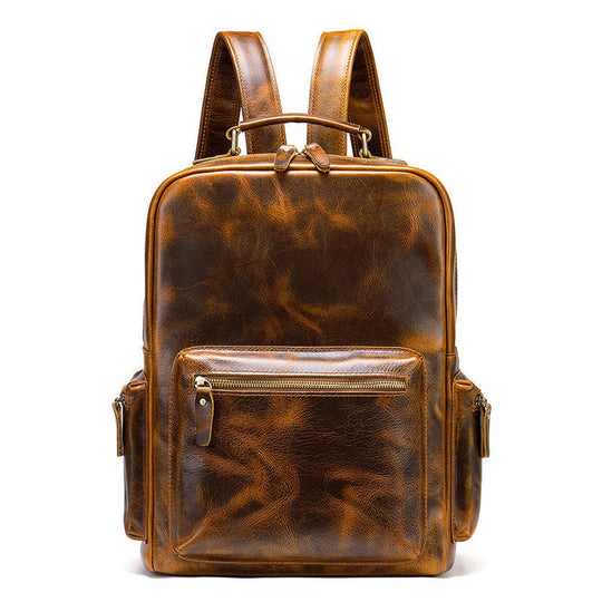 Men's fashion-forward Crazy Horse leather backpack with vintage appeal