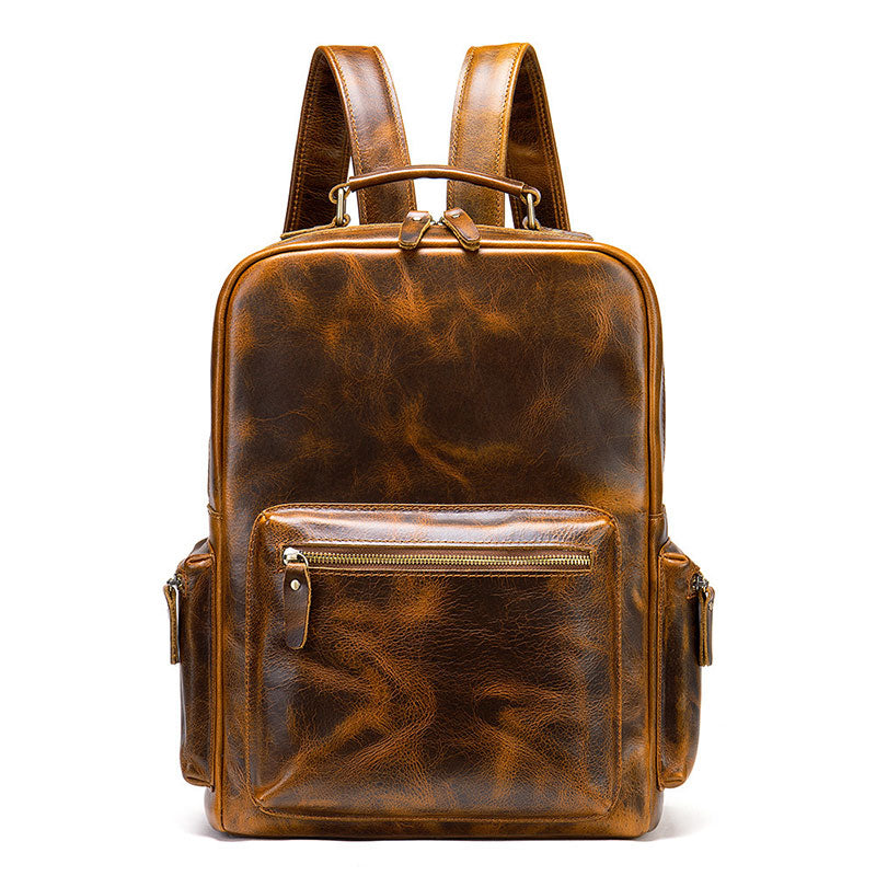 crazy horse leather backpacks Fashionable Vintage Crazy Horse Leather Backpack Brown-bright / 14" laptop
