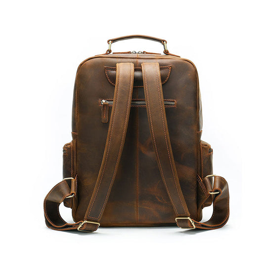 Men's trendy Crazy Horse leather backpack with vintage flair