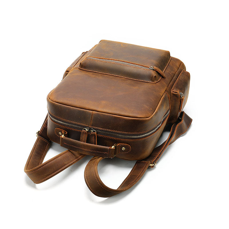 Fashionable men's backpack with a vintage Crazy Horse leather design