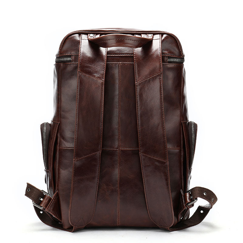 Distinctive and unique men's travel backpack in leather