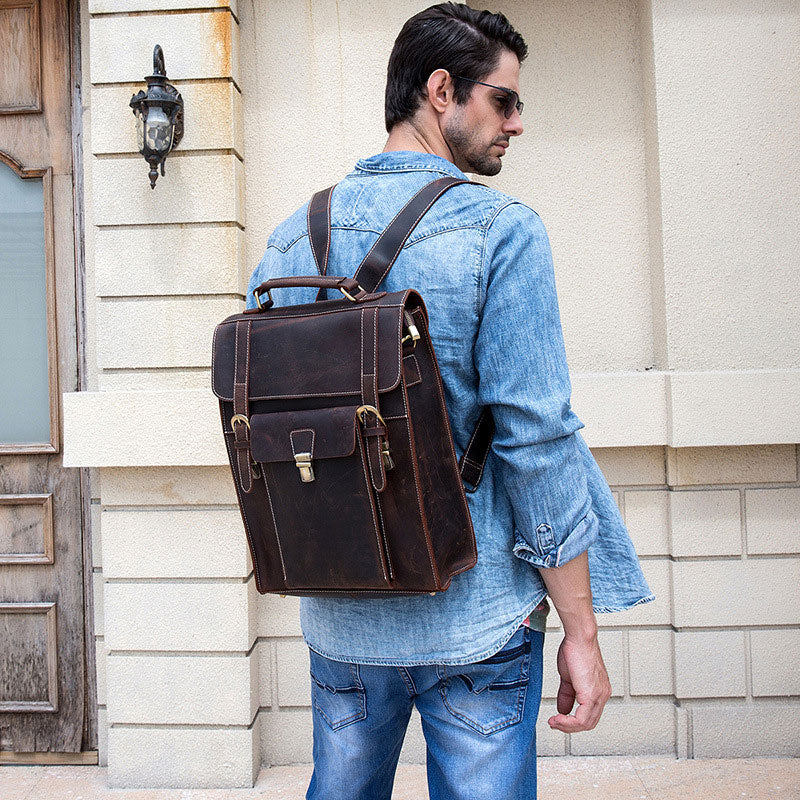 Casual daypack in vintage genuine leather