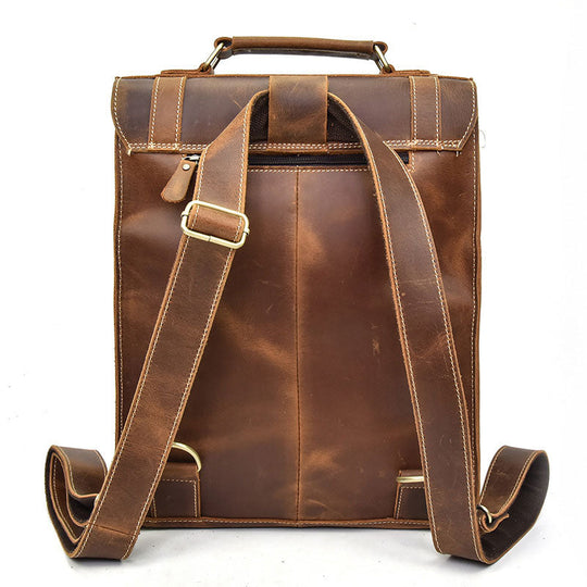 Genuine leather casual daypack with a vintage style