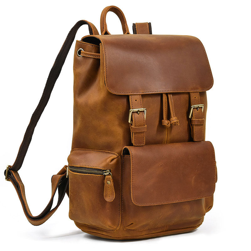 Artisanal handmade leather backpack with vintage appeal