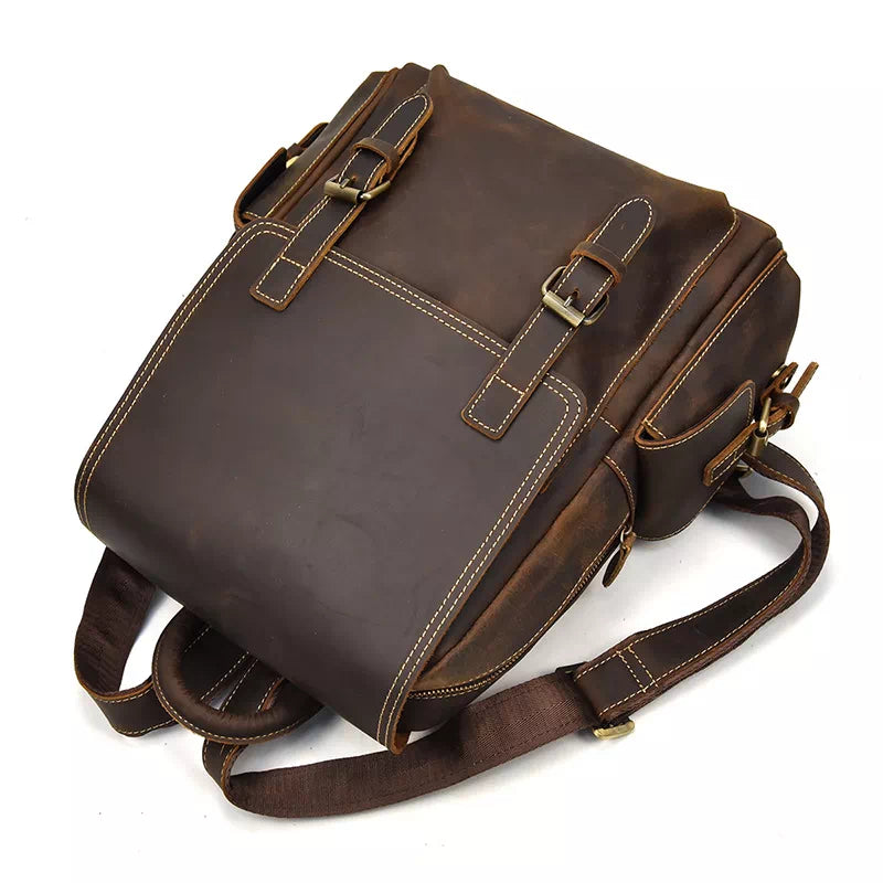 Genuine leather men's backpack with a classic vintage look