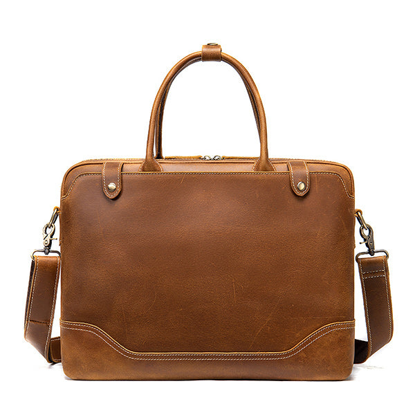 Classic vintage-style genuine leather business case with Crazy Horse finish