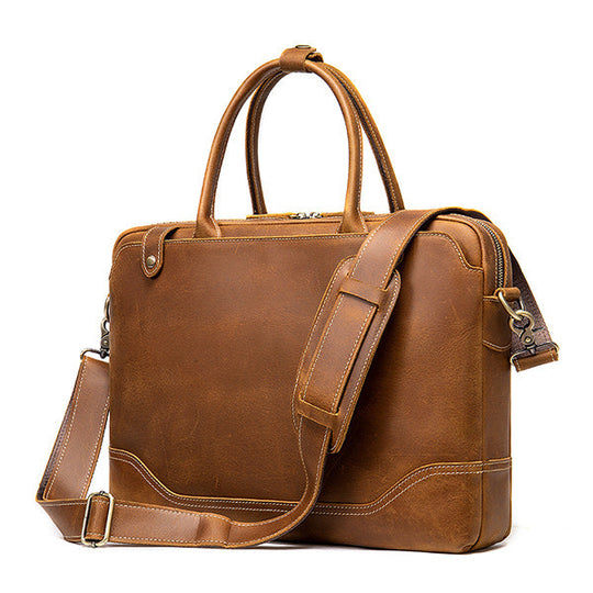 Retro-inspired genuine leather briefcase in Crazy Horse design