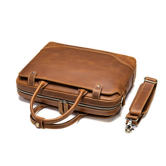 Fashionable vintage-inspired genuine leather briefcase for him