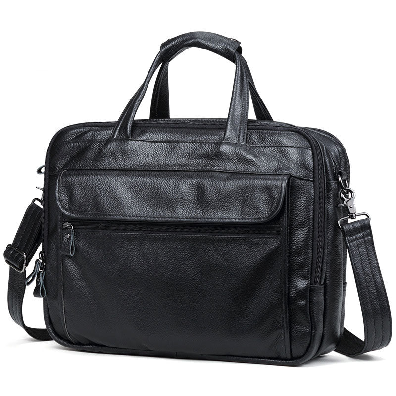 Fashionable men's black pebbled leather briefcase