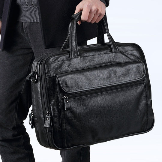 Chic and timeless black pebbled leather business bag for men