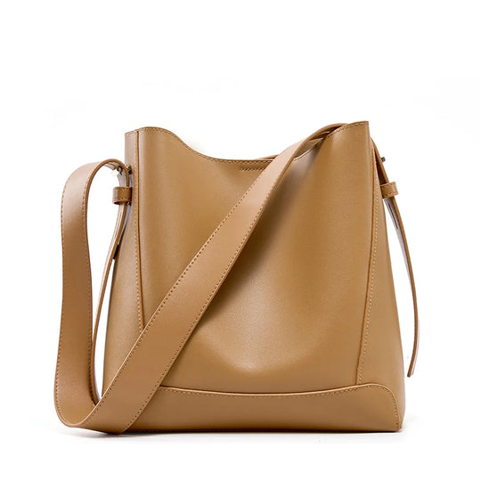 Unique and refined leather shoulder bucket bags