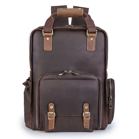 Crazy Horse leather camera gear backpack for men