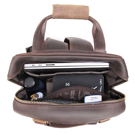 Crazy Horse leather camera bag with lens compartment