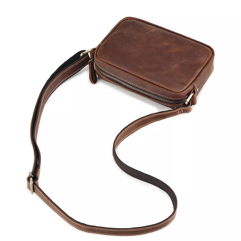 Small and stylish leather messenger bag with crossbody strap