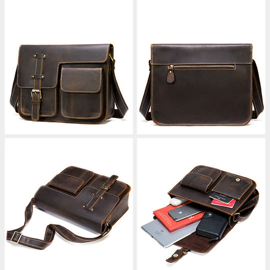 Men's leather briefcase with shoulder strap