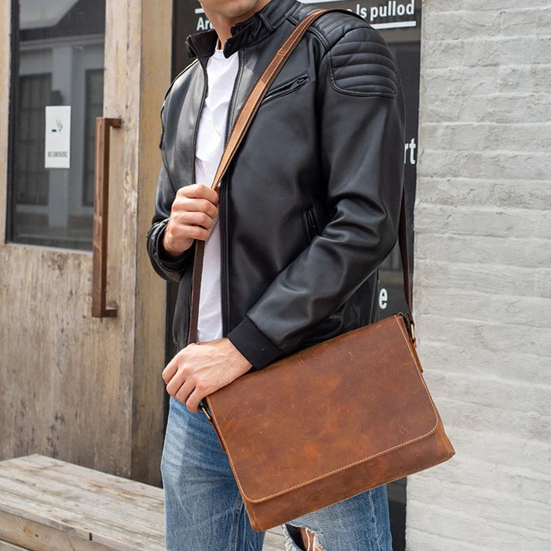 Men's leather messenger bag lawyer briefcase