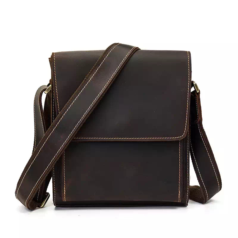 Retro-inspired small leather satchel for men