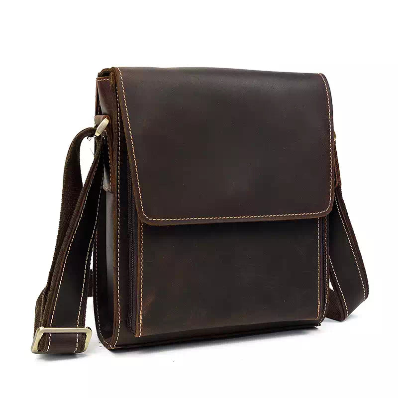 Classic design men's leather messenger bag in small size