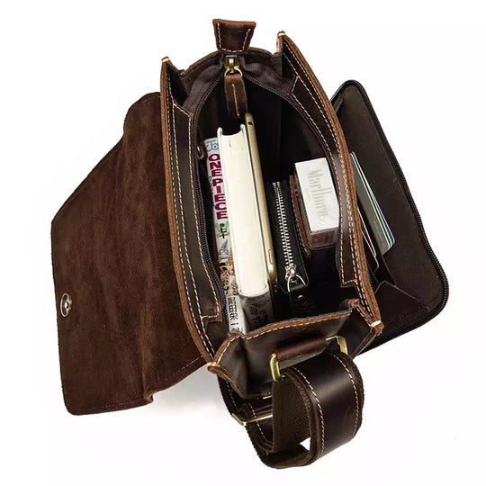Classic design men's small leather satchel bag