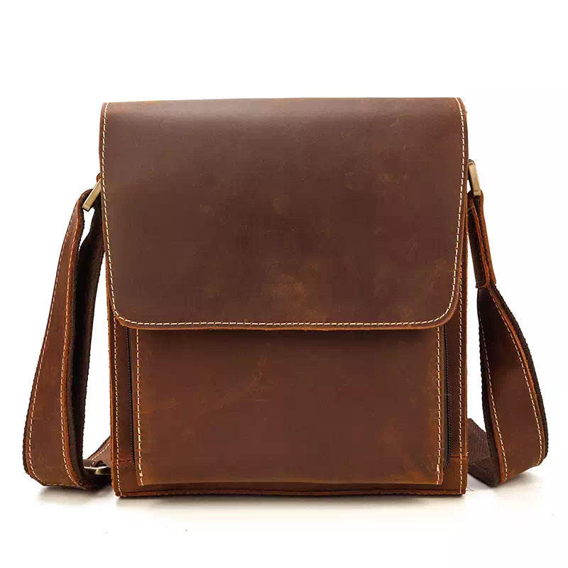Classic design men's leather messenger bag in small size