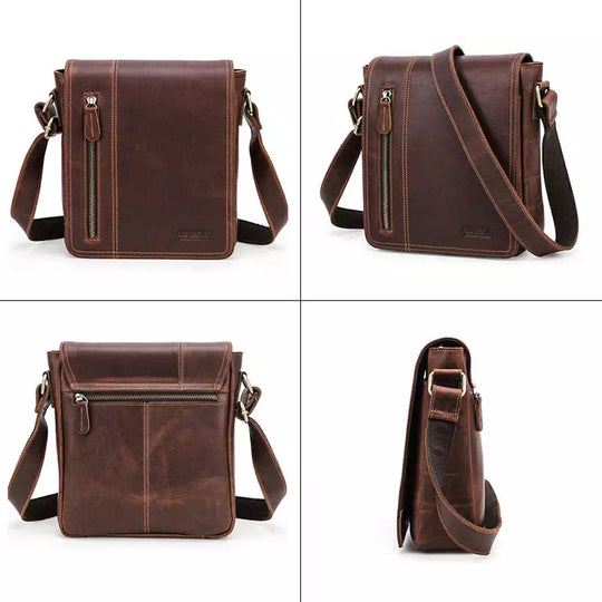 Crazy horse leather satchel with a vintage touch for men