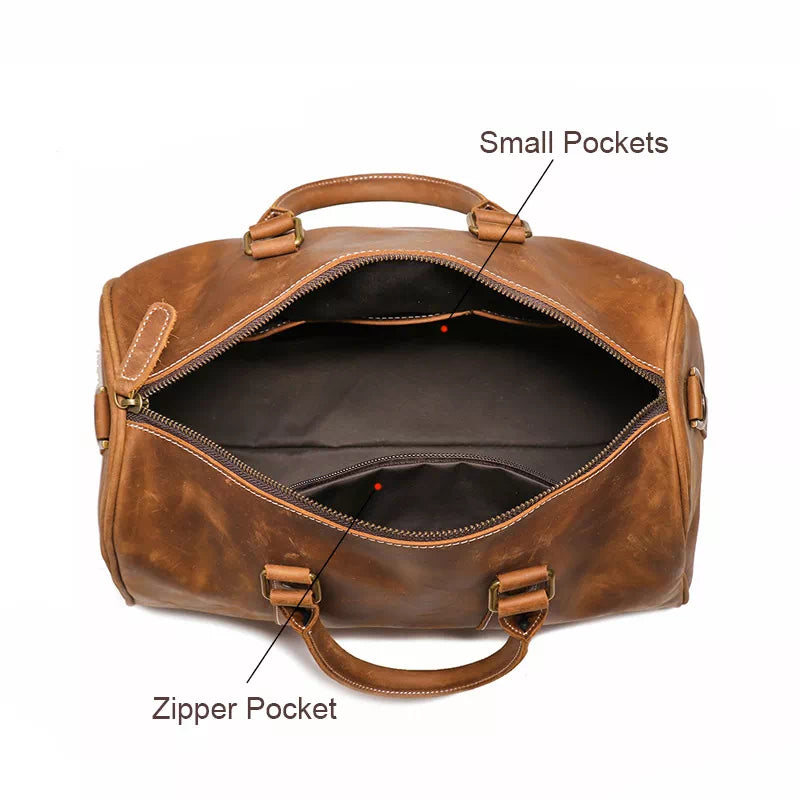 Elegant compact Crazy Horse leather duffle