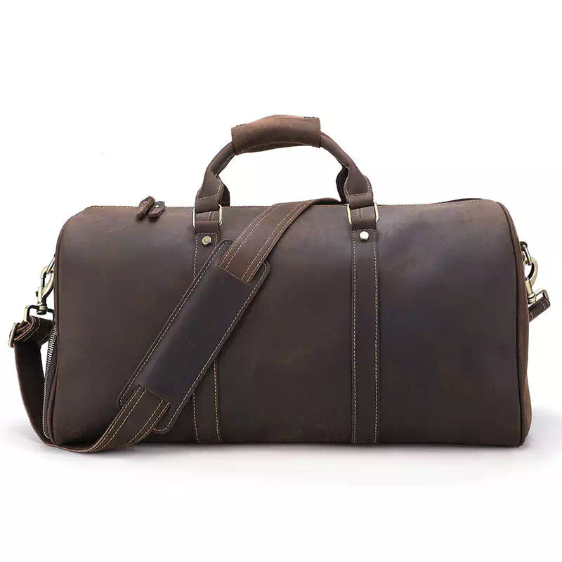 Crazy Horse dark brown leather travel bag for men
