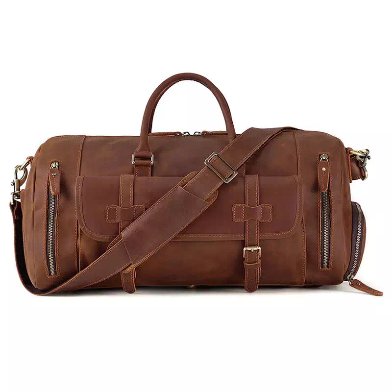 Big size men's Crazy Horse leather duffle for travel