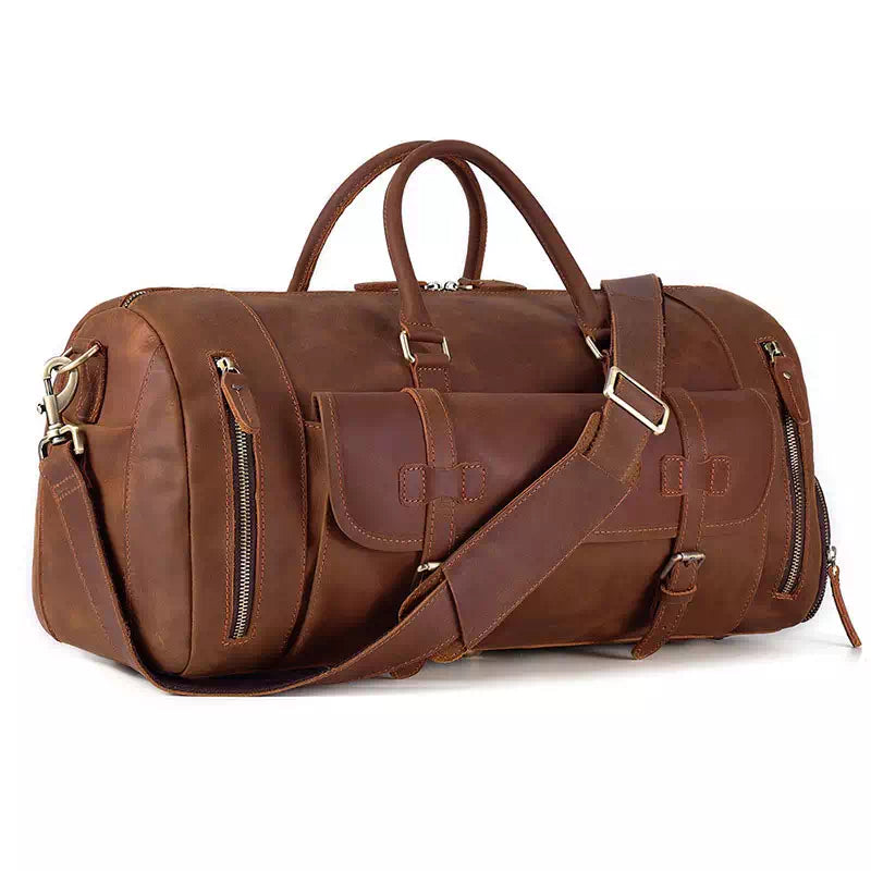 Men's oversized Crazy Horse leather travel bag