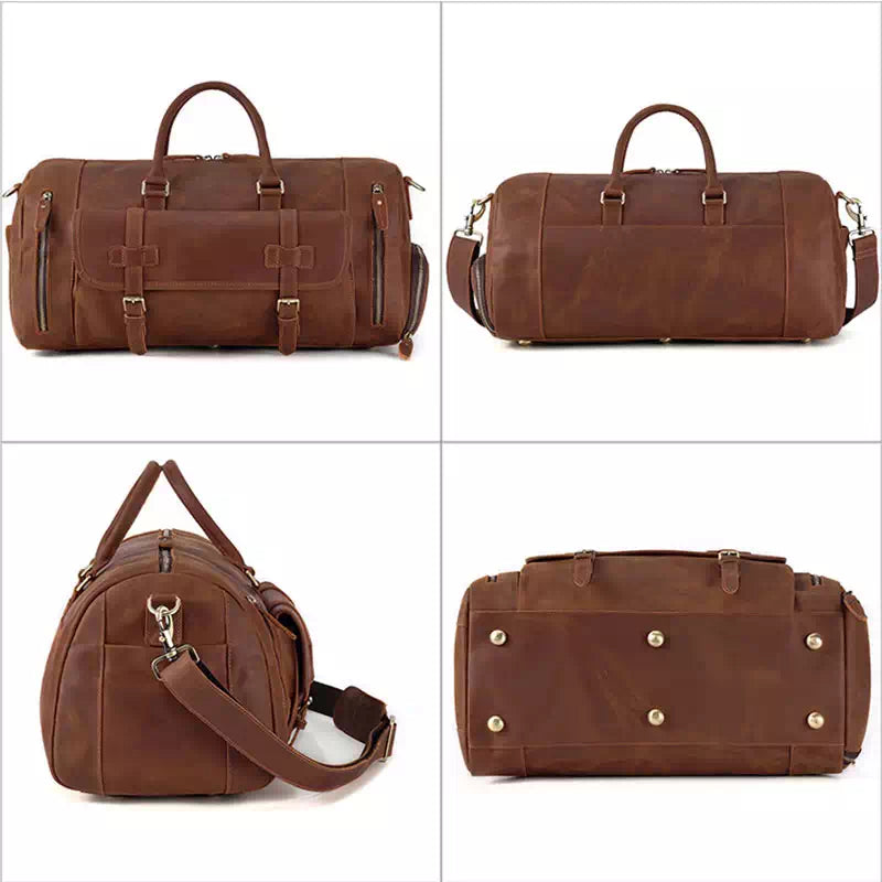 Spacious Crazy Horse leather weekend duffle