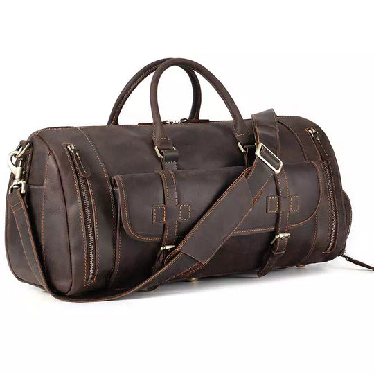 Extra-large men's Crazy Horse leather travel duffle