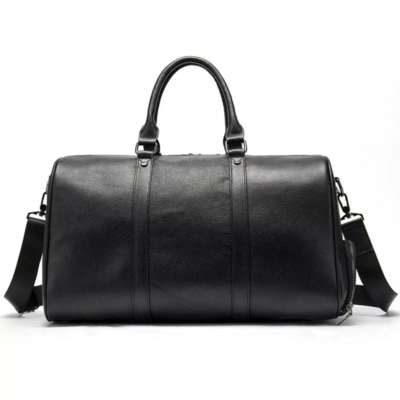 Men's travel duffle with leather accents