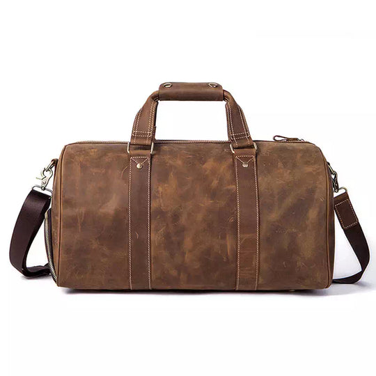 Old-fashioned men's Crazy Horse leather duffle