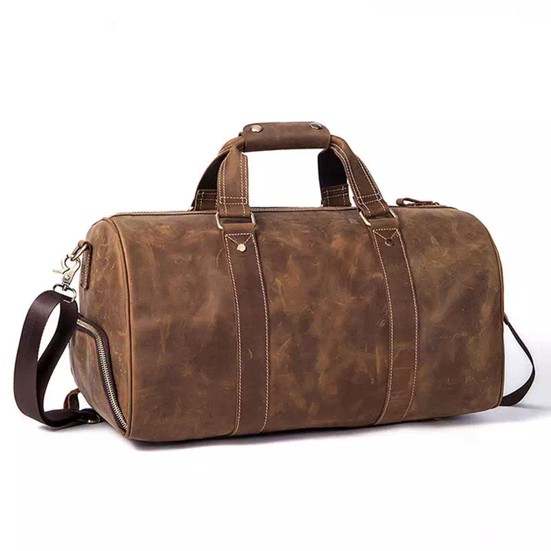 Vintage-style men's leather travel duffle