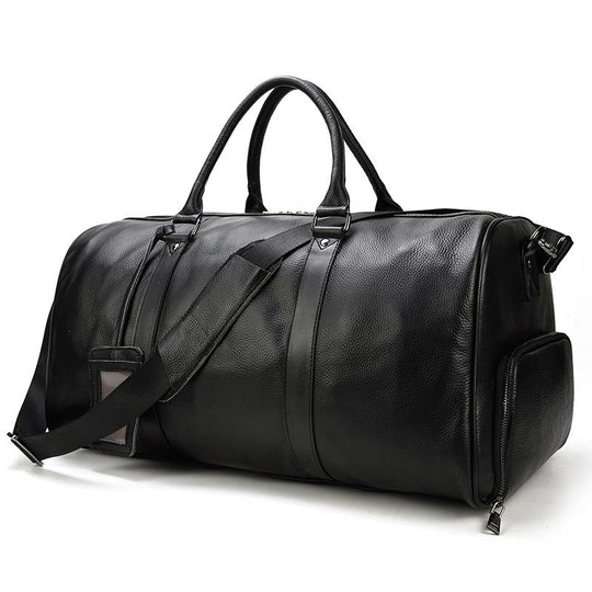 Leather duffle bag for weekend travel