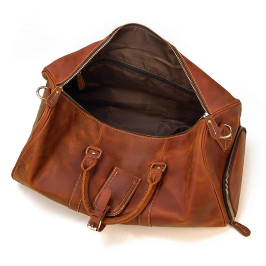 Brown leather crossbody duffle bag for men on the go