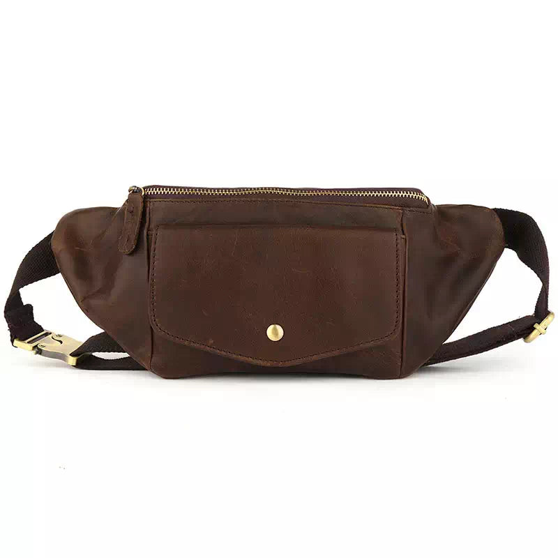 Men's retro brown leather hip pack