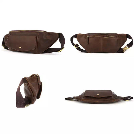 Classic vintage brown leather fanny pack for him