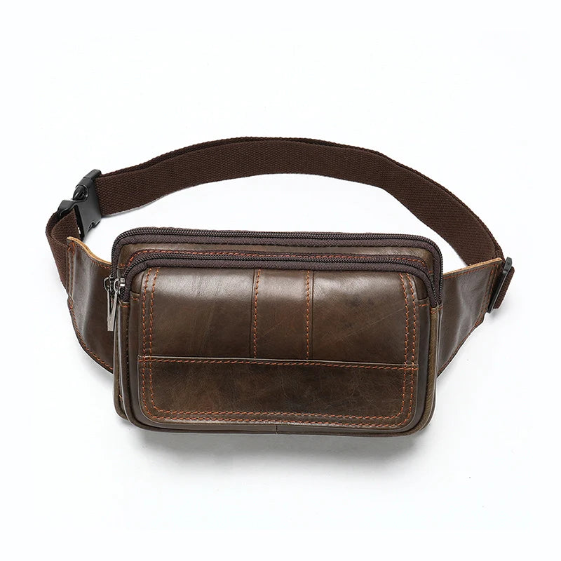 Fashionable men's leather dark brown fanny pack