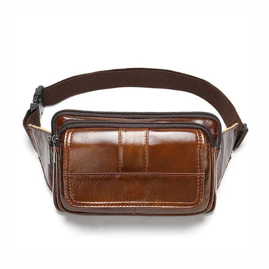 Fashionable hip pack in dark brown leather for him
