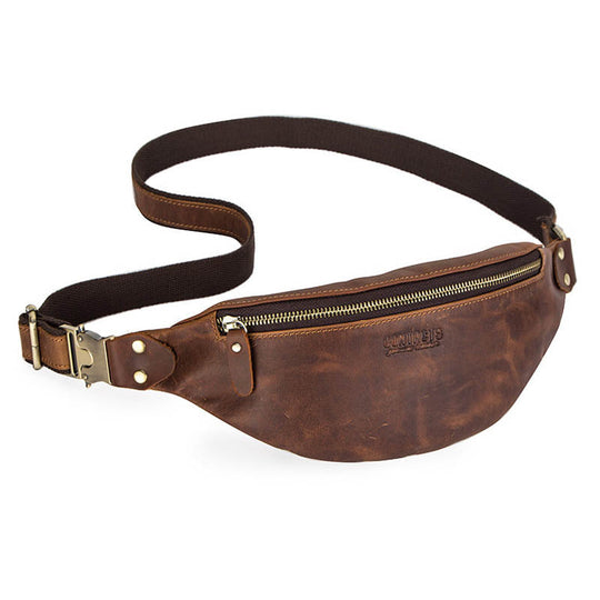 Men's rustic crazy horse leather fanny pack