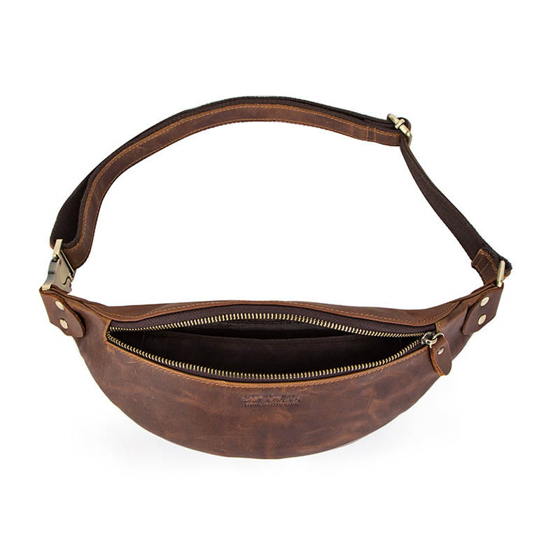 Rustic style men's waist bag in crazy horse leather