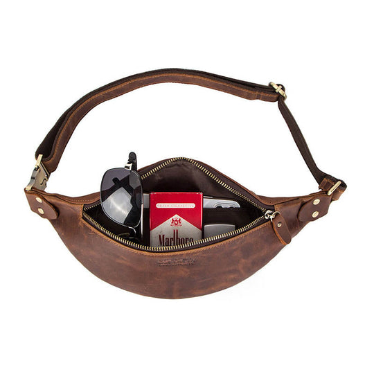 Classic men's crazy horse leather fanny pack