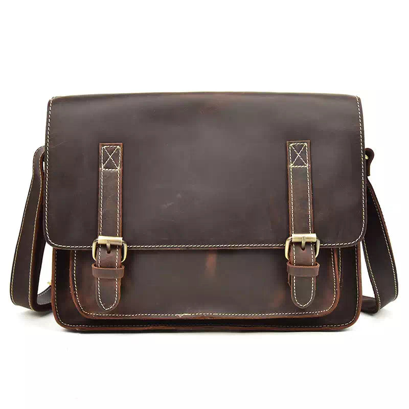 Classic brown crazy horse leather messenger bag for him