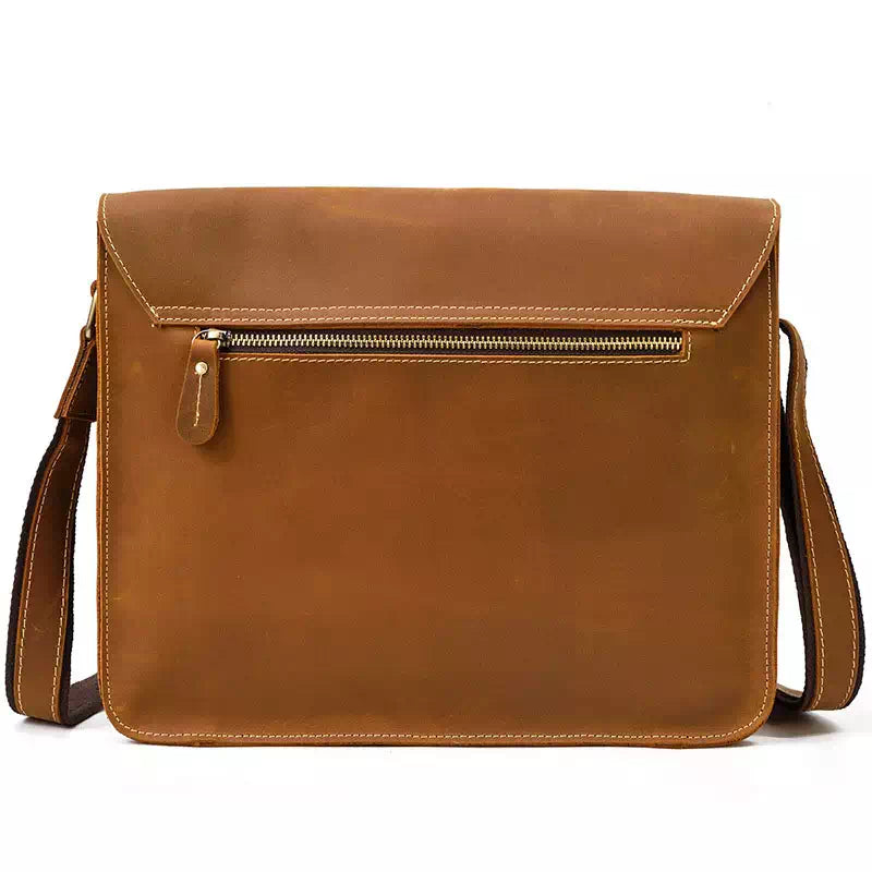 Classic brown crazy horse leather messenger bag for him
