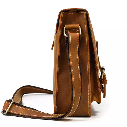 Timeless men's brown crazy horse leather shoulder bag