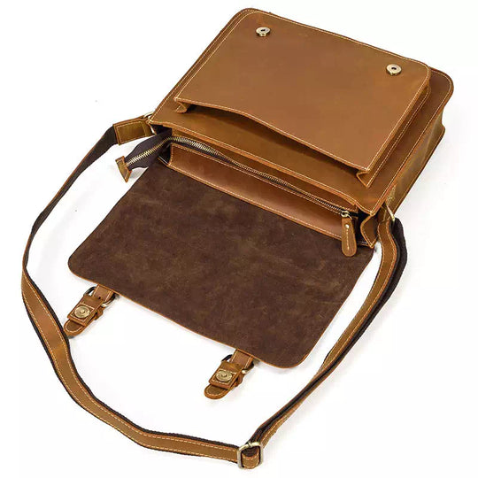 Trendy men's brown crazy horse leather crossbody bag