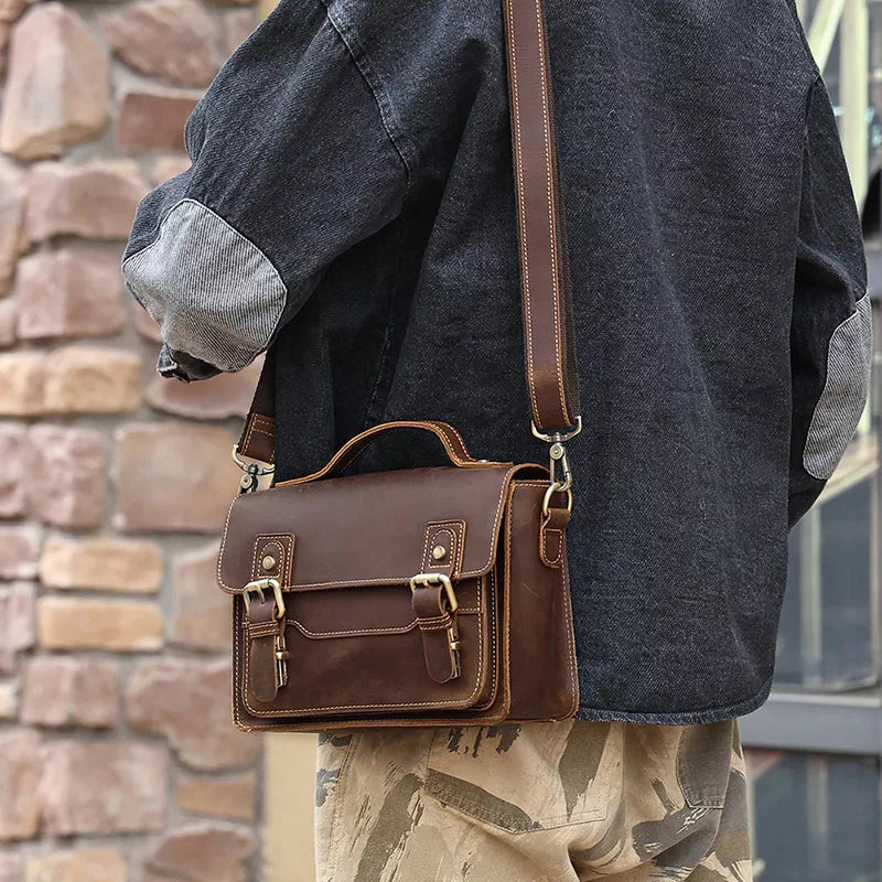 Traditional design small leather shoulder bag satchel for men