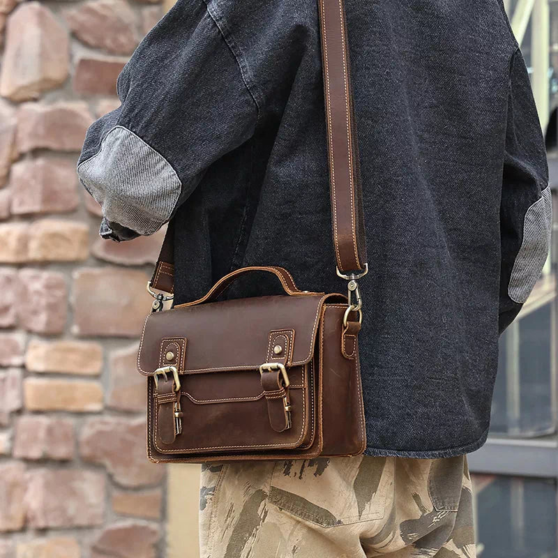 designer leather satchel backpack Classic Design Small Leather Satchel Bag for Men, Shoulder Bag