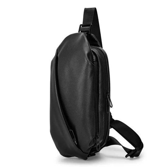 Elegant and functional black leather chest bag for men